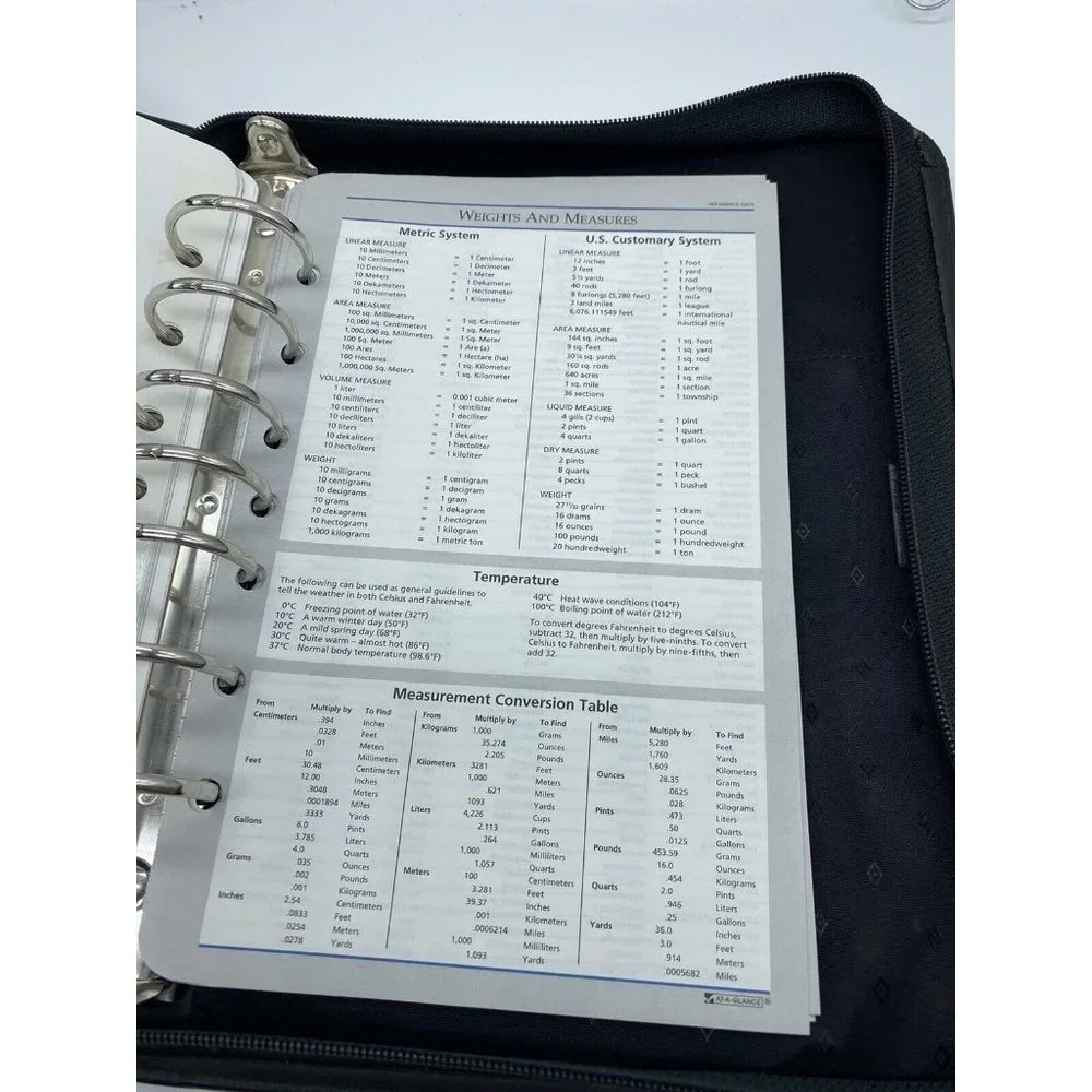 At A Glance Planner Organizer Black Faux Leather 7 Rings 8.5x10.25x2, 008725